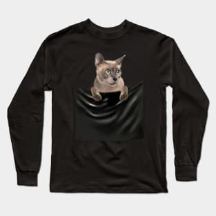 Tonkinese Cat inside Pocket, Cat Lover Long Sleeve T-Shirt